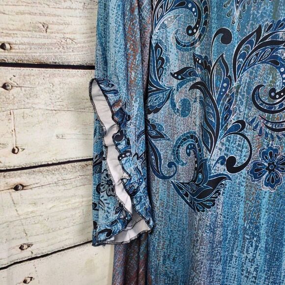 Lily by Firmiana Blue Paisley Tunic Dress Size XXL Ruffle Sleeve Boho - Picture 3 of 7